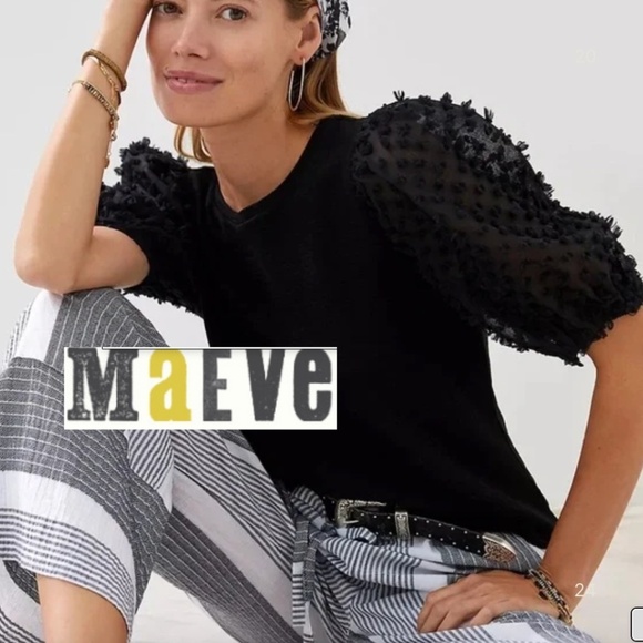 Maeve Tops - Anthropology Maeve black sheer puff sleeve top, MP,  GL1012